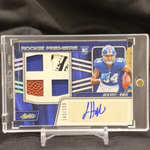 2023 Panini Absolute Football Jalin Hyatt Rookie Premiere Quad Patch Auto #143/199 Giants RC