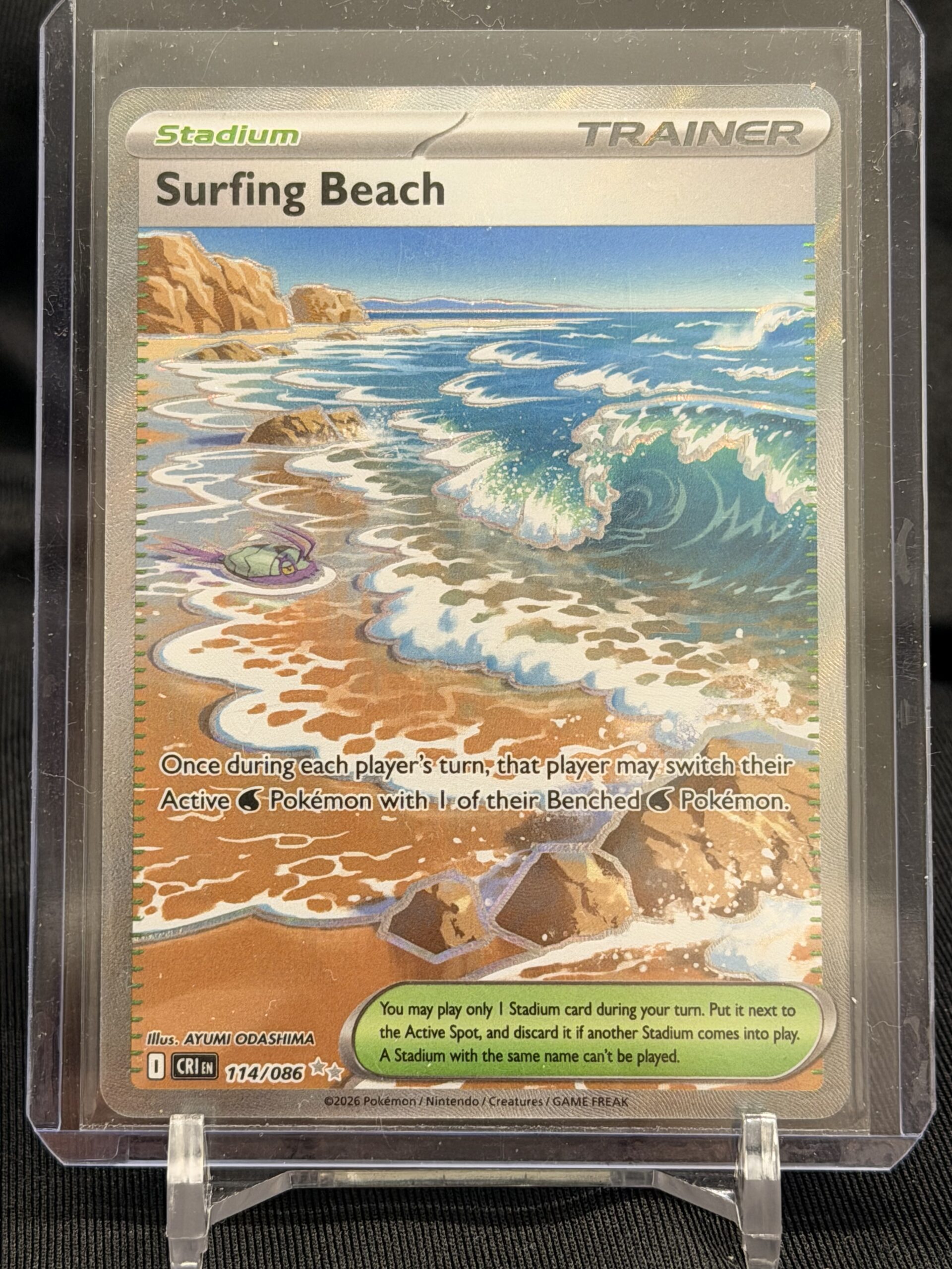 2026 Pokemon CRI Surfing Beach #114/086 Secret Rare Full Art Holofoil Trainer Stadium