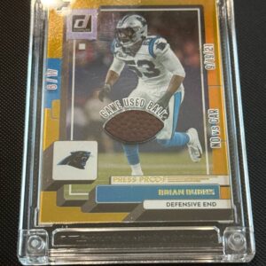 2022 Panini Donruss Press Proof Gold Brian Burns #239 Game Used Ball Relic 8/17 Jersey Fusion