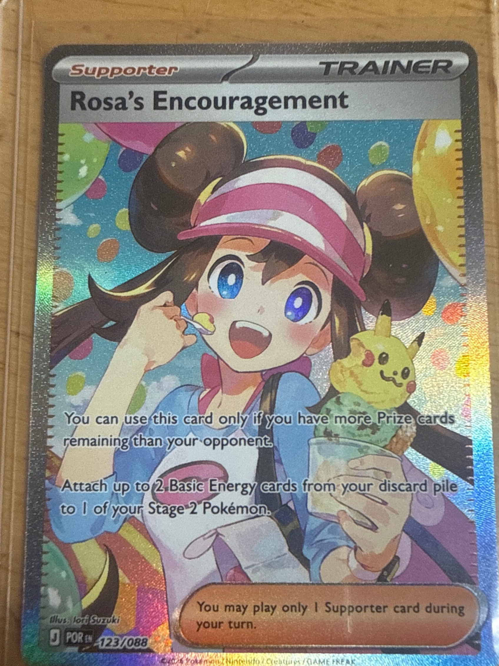 2024 Pokemon Scarlet & Violet—Prismatic Evolutions Rosa's Encouragement #123/088 Full Art Holofoil - Image 2