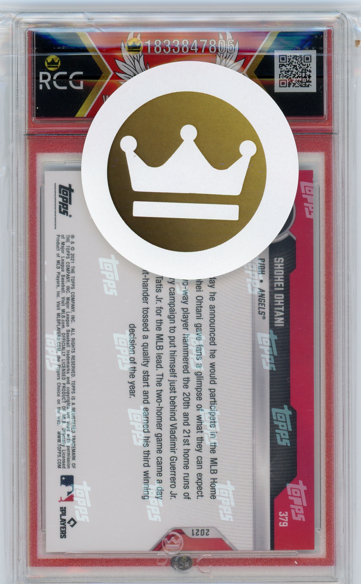 2021 Topps Now Shohei Ohtani Angels Orange Parallel #5/5 RCG 10 w/Custom Slab RARE CARD - Image 2