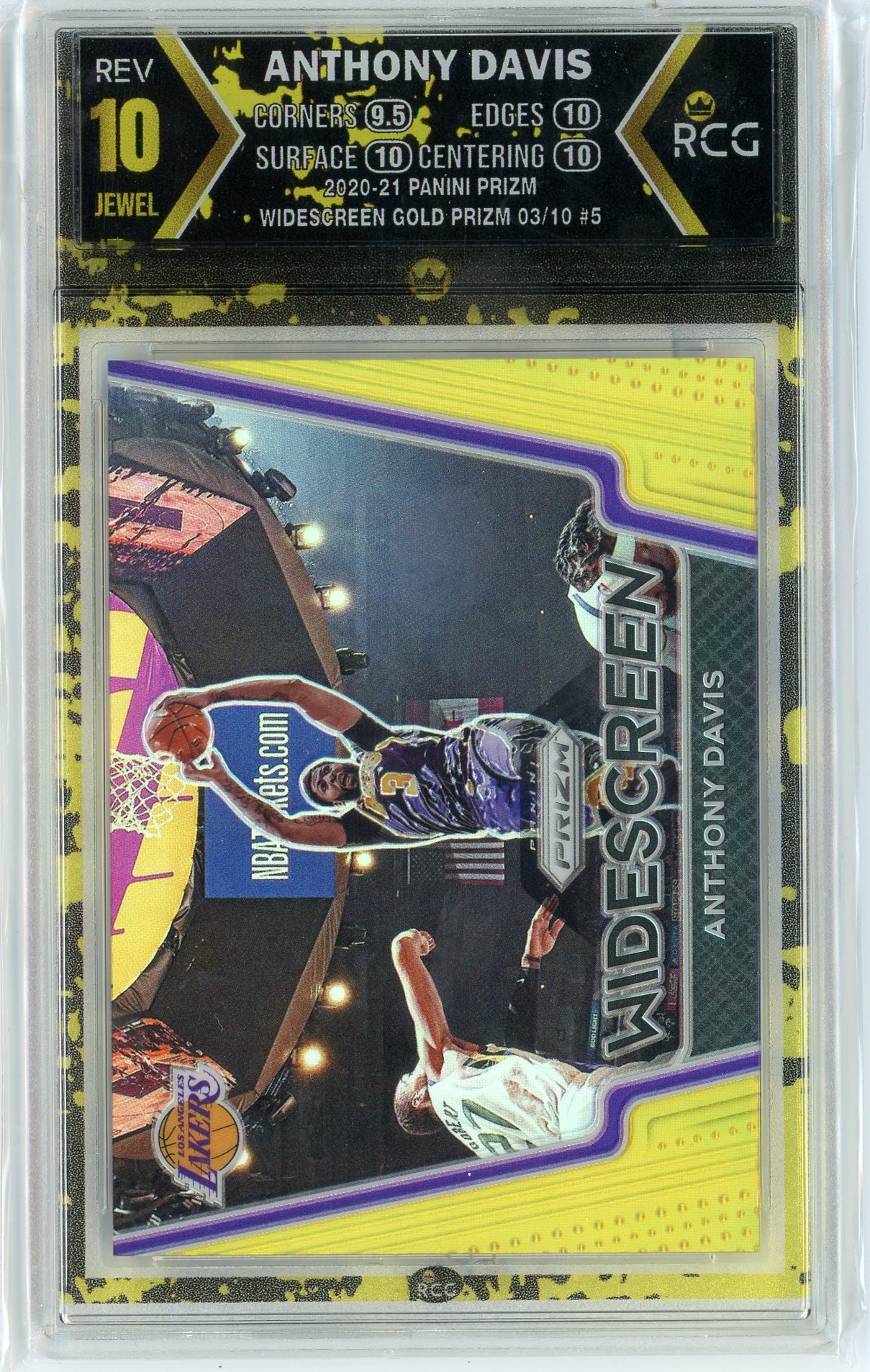 2020/21 Panini Prizm Anthony Davis LA Lakers Widescreen Gold Prizm #3/10 Jersey # RCG 10