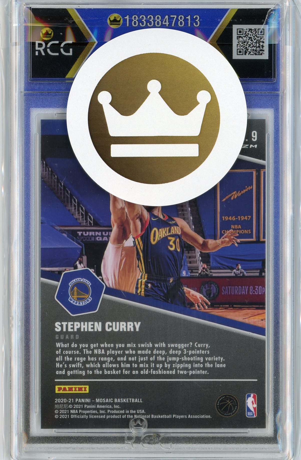 2020/21 Mosaic Stephen Curry Warriors Swagger Insert Mosaic Prizm RCG 9.5 - Image 2