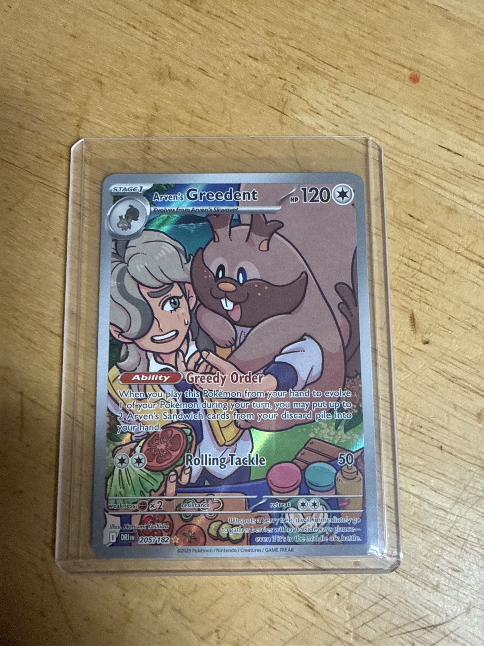 2025 Pokemon Destined Rivals Arven's Greedent #205/182 Special Illustration Rare - Image 2