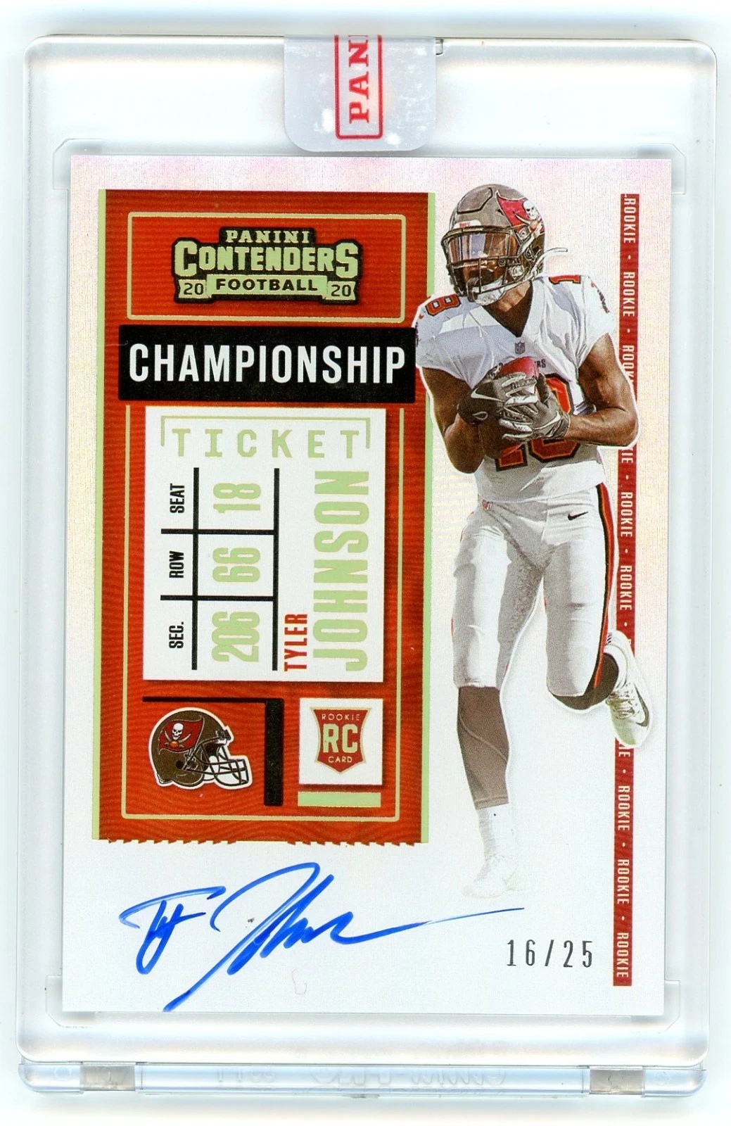 2020 Panini Contenders Tyler Johnson Buccaneers Rookie Championship Ticket Auto Variation #16/25