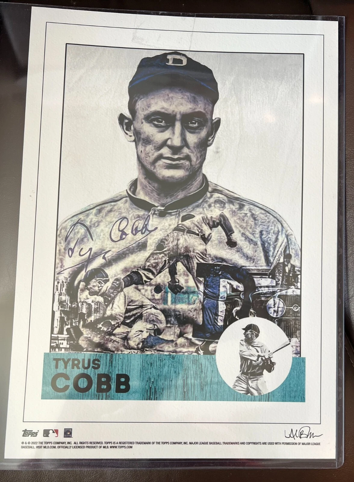 Tyrus Cobb Tigers Black Artist Signature Topps Wall Art (10x14) by Lauren Taylor