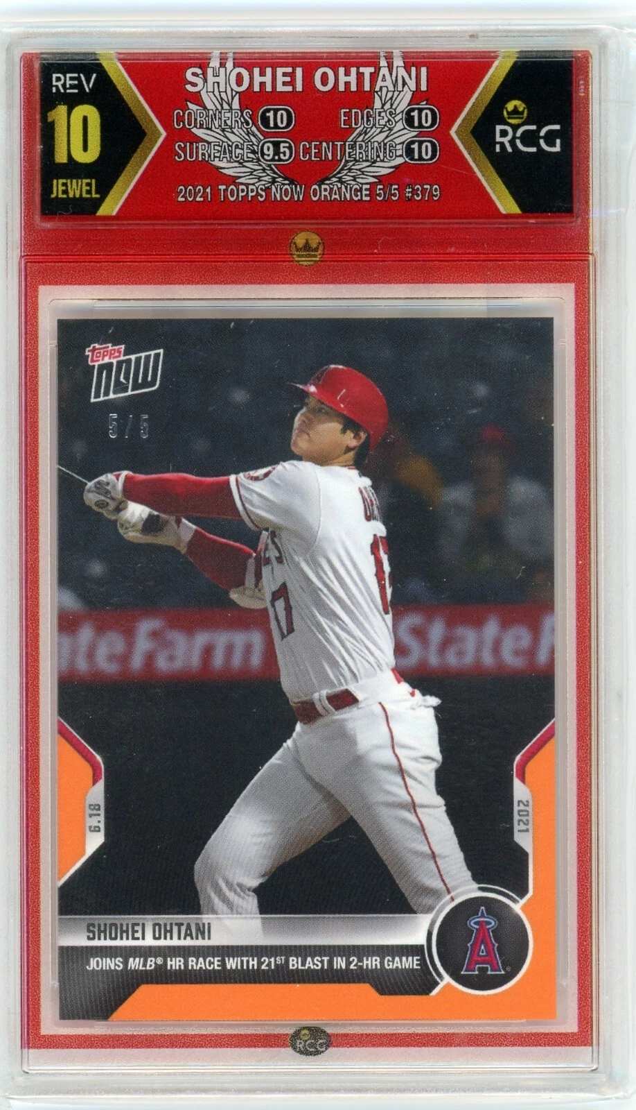 2021 Topps Now Shohei Ohtani Angels Orange Parallel #5/5 RCG 10 Jewel RARE CARD!
