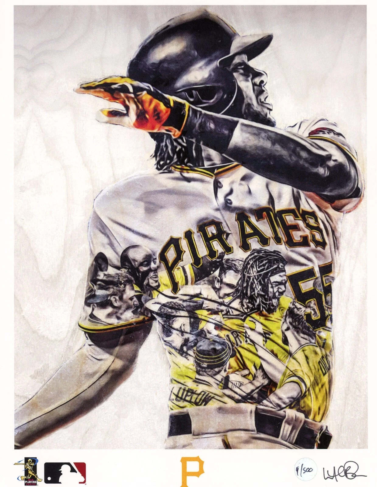 Josh Bell Pittsburgh Pirates 8x11 Fine Art Print Autographed by Artist Lauren Taylor #9/500 Limited Edition