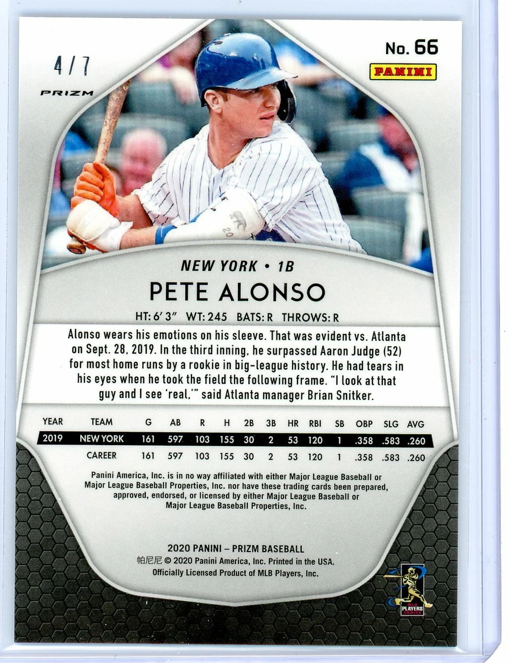 2020 Panini Prizm Pete Alonso New York Mets FOTL Shimmer Prizm Parallel #4/7 SSP - Image 2