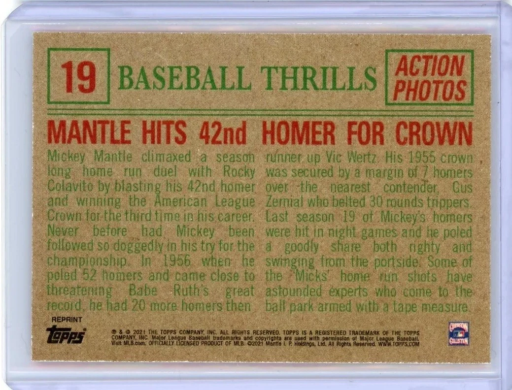 2021 Topps X Mickey Mantle Yankees "Baseball Thrills 1959 42nd HR" Orange Parallel #109/150 - Image 2