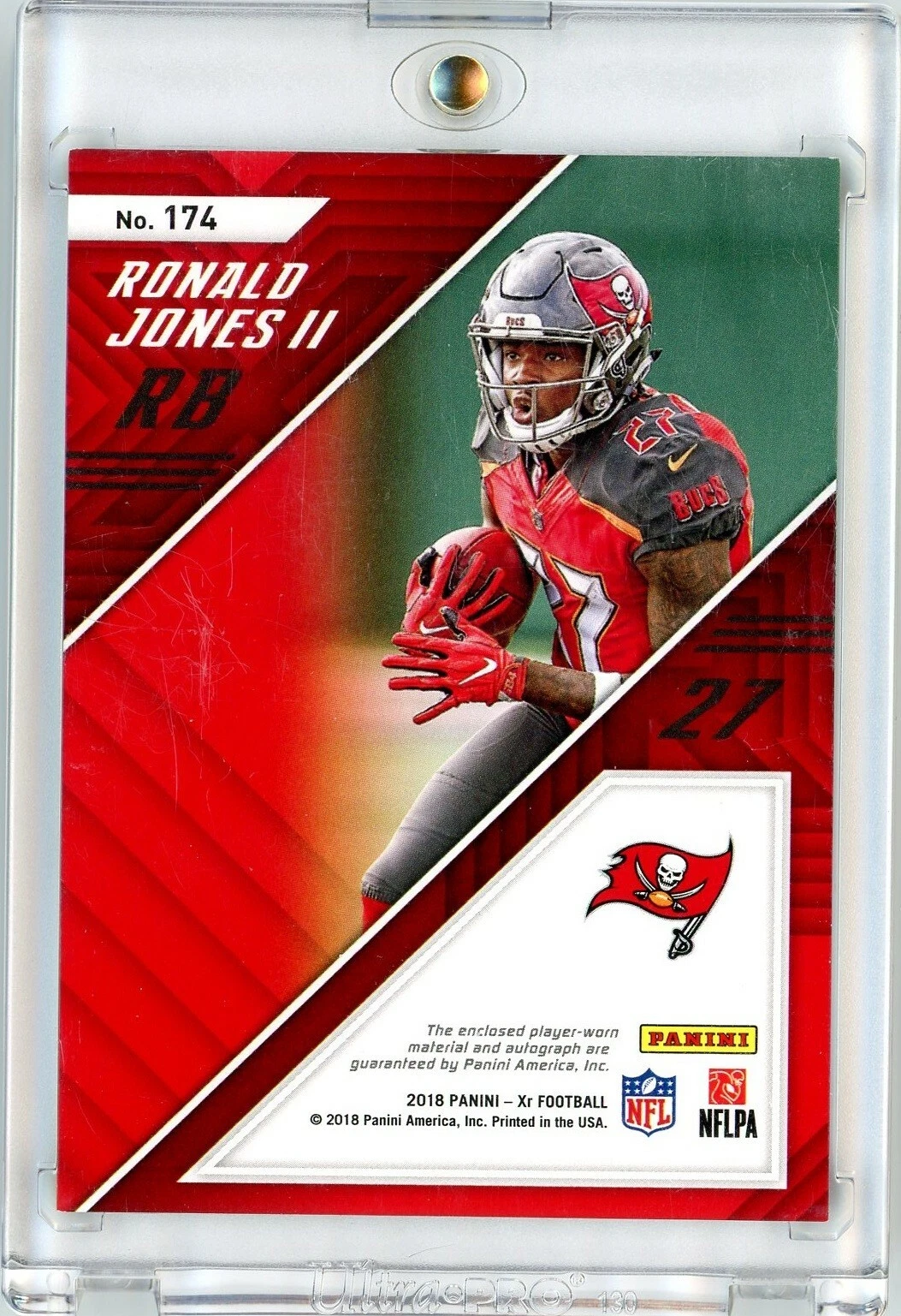 2018 Panini XR Ronald Jones II Buccaneers Rookie Triple Swatch Auto Gold #09/10 SSP - Image 2
