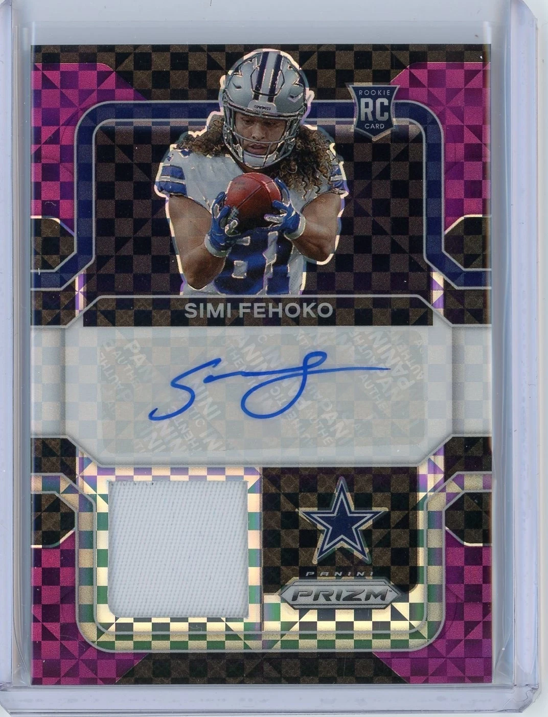 2021 Panini Prizm Simi Fehoko Cowboys Rookie Patch Auto Purple Power Prizm #19/49 SSP
