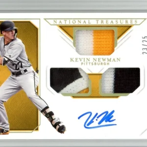2019 National Treasures Kevin Newman Pittsburgh Pirates Rookie Triple Material Ink Auto Gold #23/25