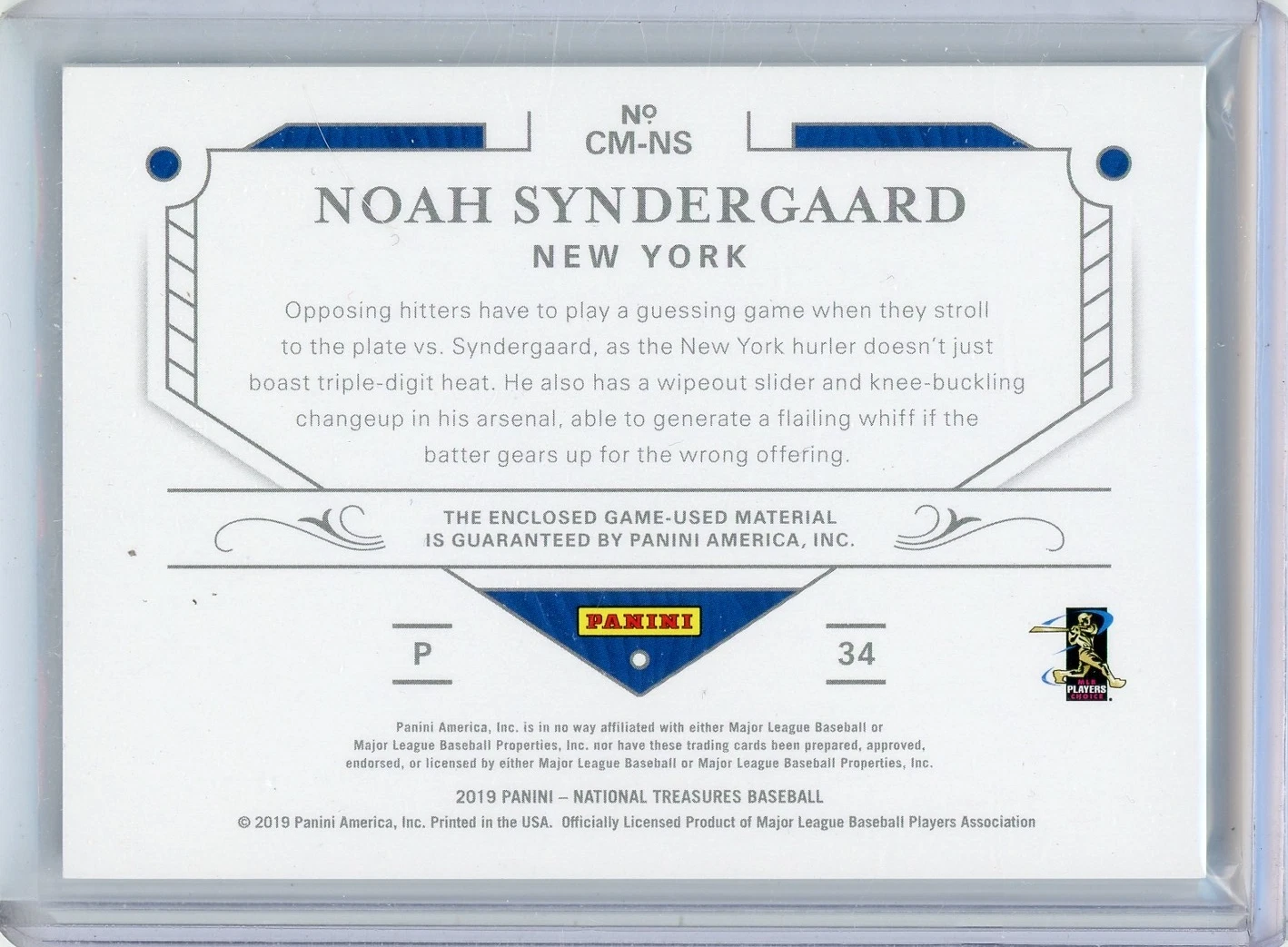 2019 Panini National Treasures Noah Syndergaard NY Mets Silver Colossal Materials #06/10 - Image 2