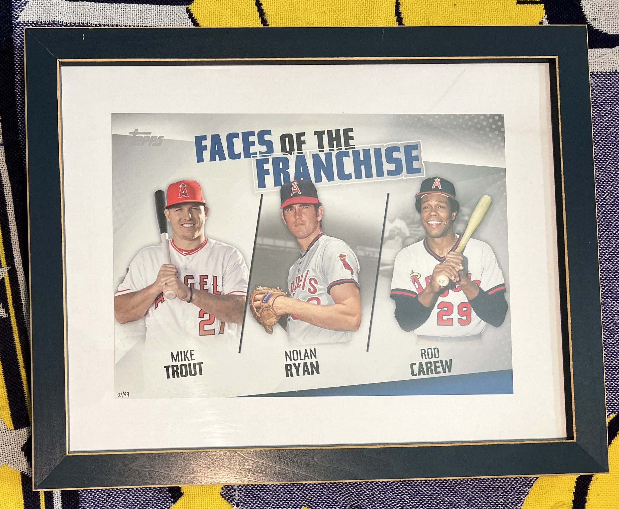 Framed Topps Fine Art Print Trout/Ryan/Carew LA Angels Faces Of The Franchise Design #03/99