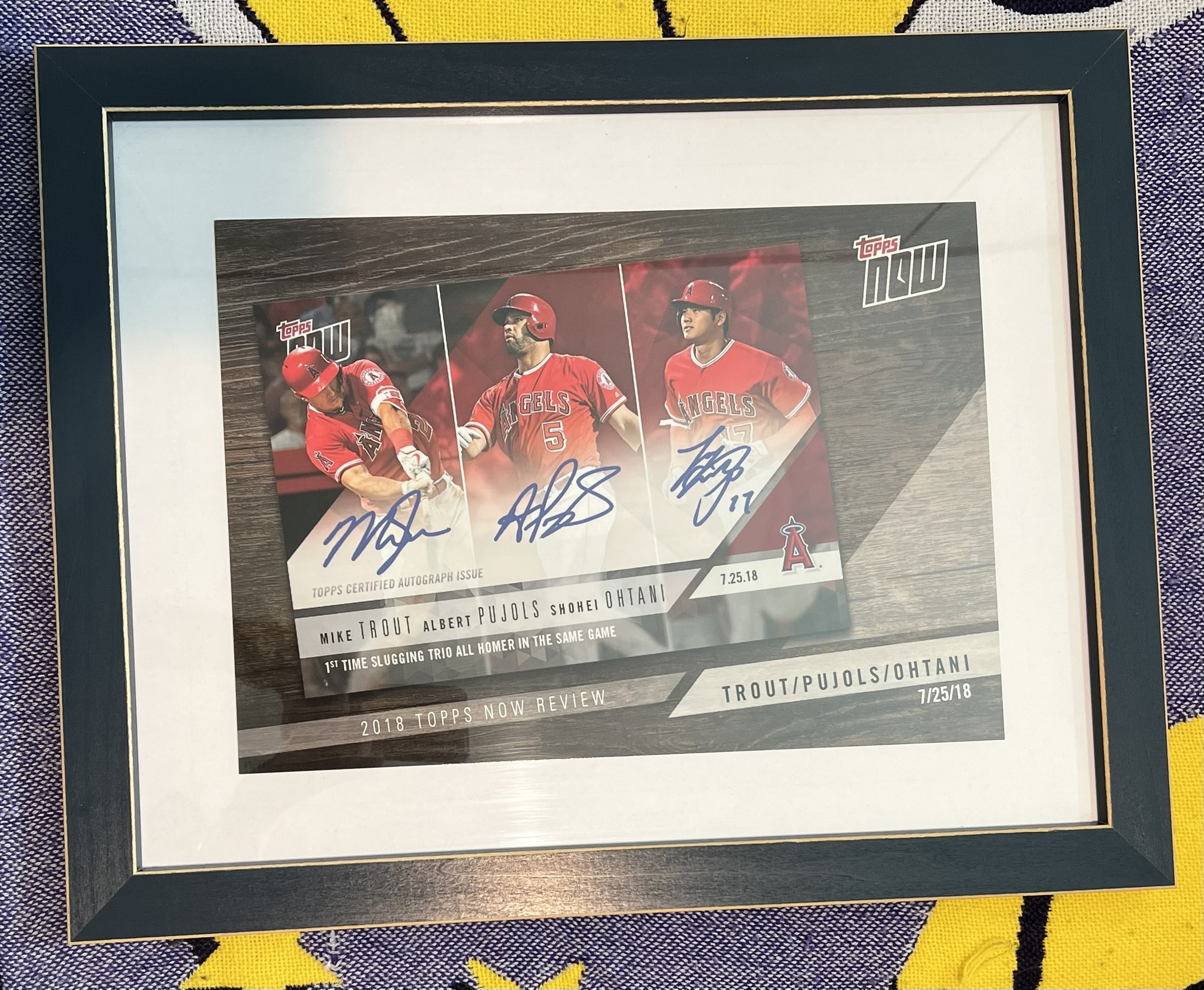 Framed Topps Fine Art Print Trout/Pujols/Ohtani LA Angels Topps Now Review Design #17/99