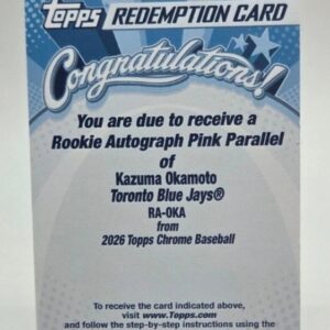 2026 Topps Chrome Baseball Kazuma Okamoto #RA-OKA Rookie Autograph Pink Parallel Toronto Blue Jays Redemption