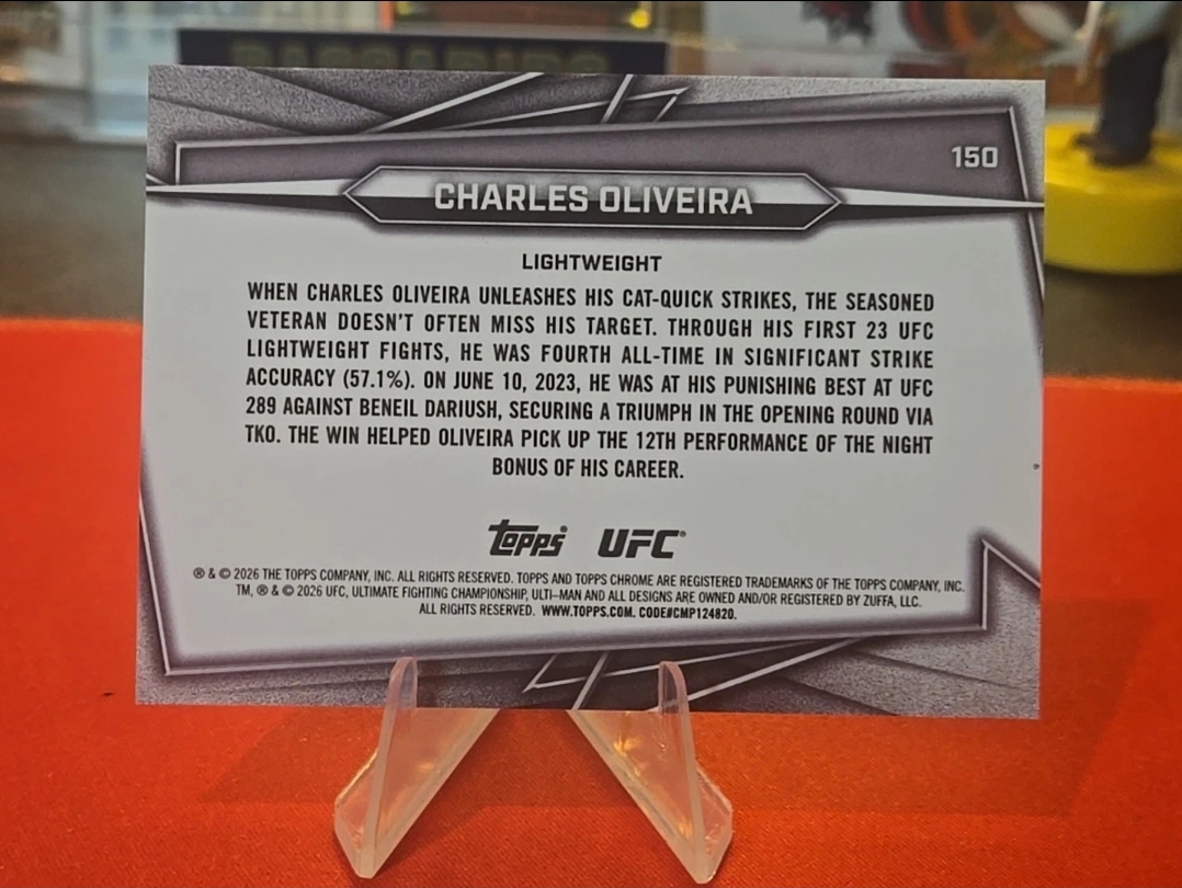 2026 Topps Chrome UFC Charles Oliveira #150 Black Speckle Refractor - Image 6