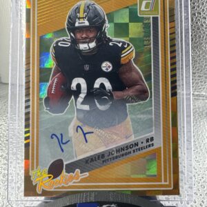 2025 Panini Donruss Kaleb Johnson #20 The Rookies Gold Auto /299 Pittsburgh Steelers RC