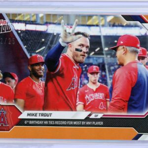 2026 Topps Now Mike Trout LA Angels 8-7-26 6th Birthday HR Ties Record Orange Parallel #22/25